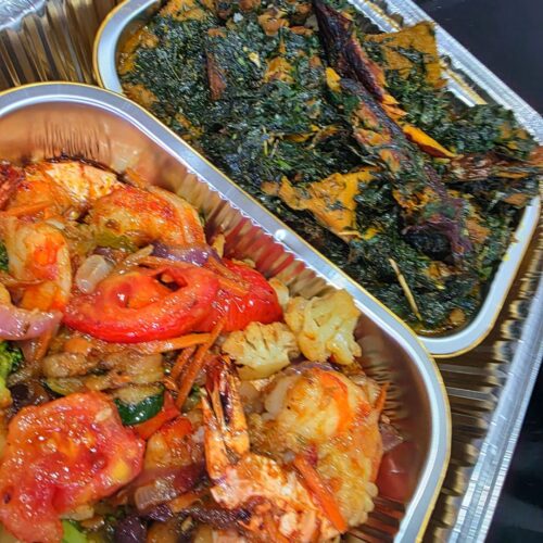 Mini Platter (Prawn Stirfry and Afang Soup) Mini Platter (Prawn Stirfry and Afang Soup)