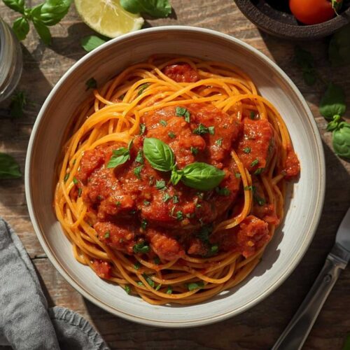 Spaghetti in Rich Tomato Basil Sauce